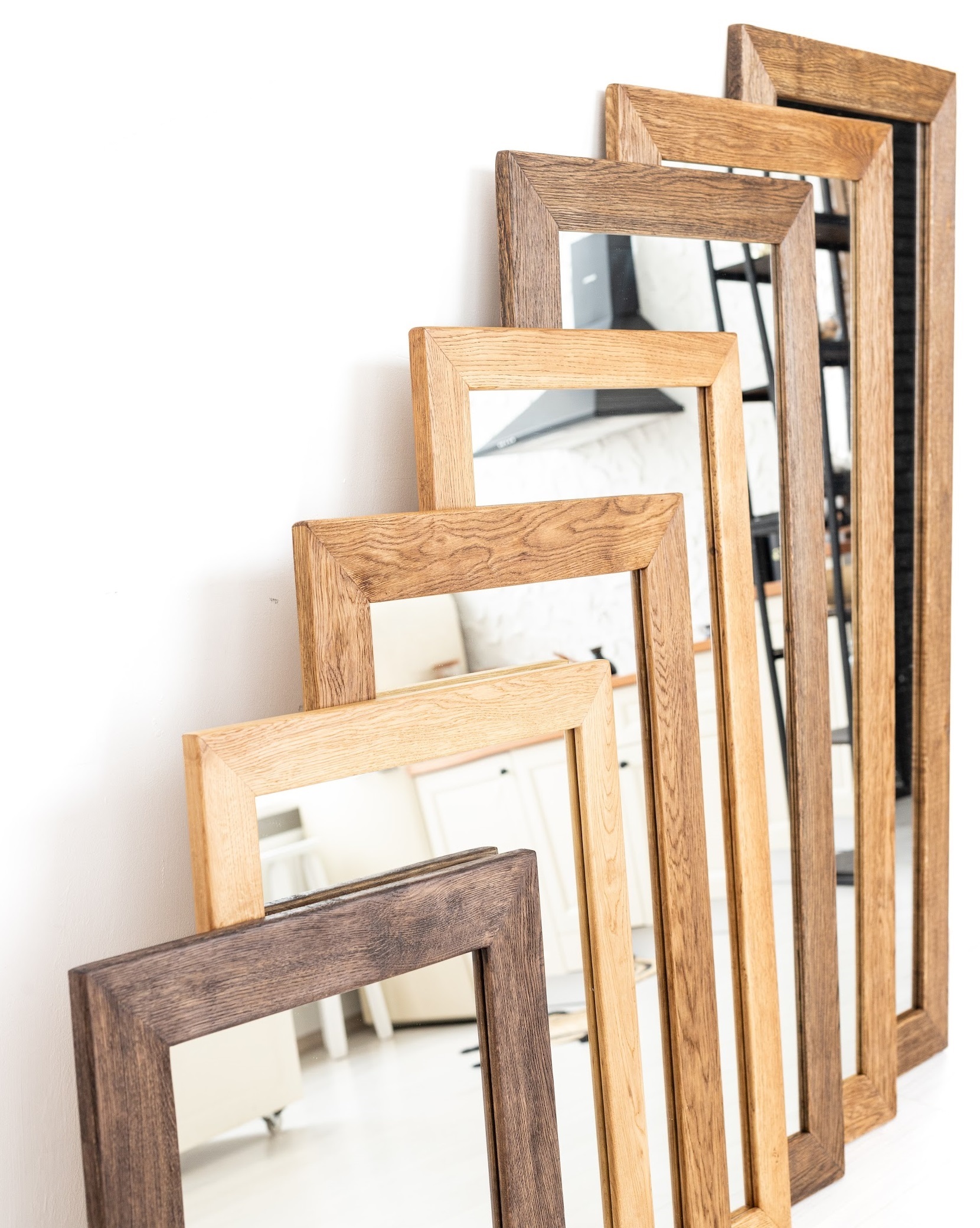 Oakwood mirror in a bright interior