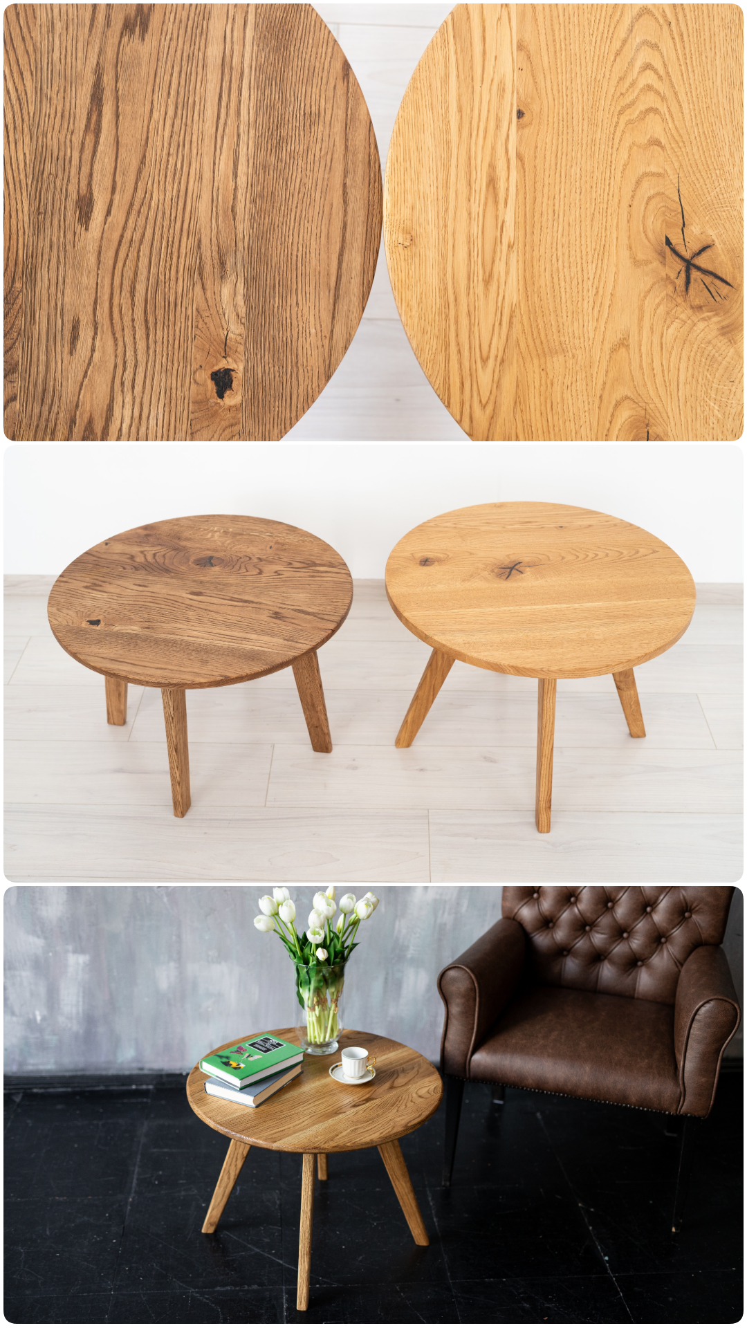 Oak coffee table details
